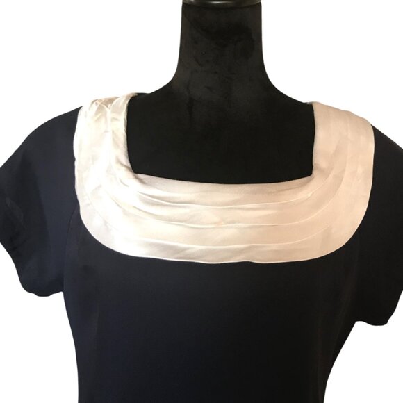 Virgo Fashions Vintage Pleated Collar Dress: 70s Navy White, Size 14 - Picture 7 of 11